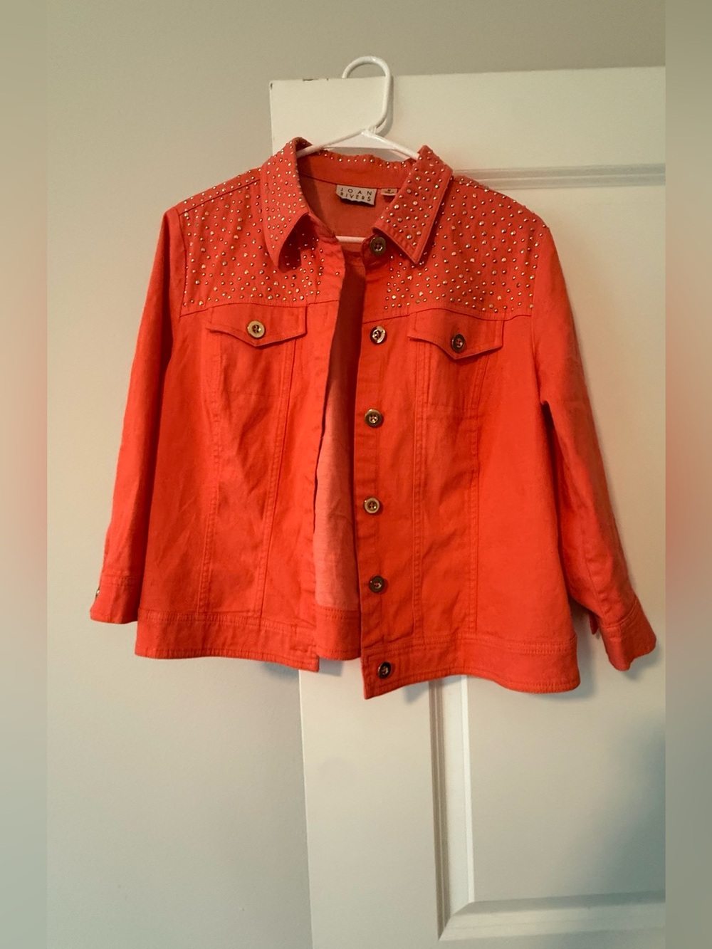 Joan Rivers Orange Stud-Embellished Jean Jacket